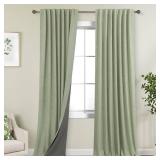 KOUFALL Farmhouse Curtains for Living Room 96 Inches Long 2 Panel,Blackout Linen Textured Sage Green Cottagecore Curtains for Bedroom Bed Room Curtain Set