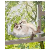 keny Cordless Cat Window Perch, Foldable Cat Window Hammock with 4 Suction Cups, Reversible Cover with Two Different Kinds of Fabrics, 40Lbs Load Capacity Sturdy Cat Window Bed for Cats Inside, Grey