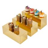 Jolboldy Acrylic Food Display Risers, Gold Risers Boxes 3Pcs Rectangular Display Stand Shelf Buffet Risers for Catering Dessert Buffet Table, Parties, Weddings, Collectibles Shoes Display(3pc)