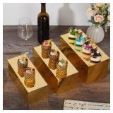 Jolboldy Acrylic Food Display Risers, Gold Risers Boxes 3Pcs Rectangular Display Stand Shelf Buffet Risers for Catering Dessert Buffet Table, Parties, Weddings, Collectibles Shoes Display(3pc)