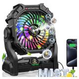 Misting Fan Portable with RGB Lantern, 30000 mAh Rechargeable Camping Mist Fan with Emergency Hurricane Supplies, Perfect Cooling Mister for Outdoor Travel