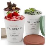 ZICOTO Set of 3 Reusable Ice Cream Containers 1 Quarts ea. - Perfect for Homemade Sorbet, Frozen Yogurt Or Gelato - Stackable Storage Pint Containers, Stickers And Lids Stores Easily In Freezer
