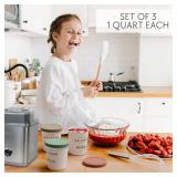 ZICOTO Set of 3 Reusable Ice Cream Containers 1 Quarts ea. - Perfect for Homemade Sorbet, Frozen Yogurt Or Gelato - Stackable Storage Pint Containers, Stickers And Lids Stores Easily In Freezer