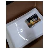 US Acrylic White Plastic Serving Trays (Set of 4) 15â x 10â | Large Unbreakable Reusable Rectangular Party Platters | Serve Appetizers, Fruit, Veggies, & Desserts | BPA-Free & Made in USA