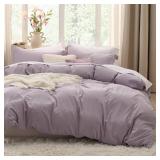 Bedsure Dusty Purple Duvet Cover Queen Size - 3 Pieces Prewashed Cotton-Like Extra Soft Bedding Set, Includes 1 Duvet Cover 90x90 Inches with Zipper Closure & 2 Pillow Shams, Comforter Not Included