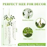 Pauwer Wisteria Hanging Flowers 24 Pack Fake Flower Garland Artificial Wisteria Vines Rattan Silk Flower String Wedding Party Wall Decorations,White