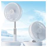 Primevolve Battery Operated Fan,Portable Rechargeable USB Floor Table Desk Fan with Adjustable Height, 4 Speed Settings Pedestal Fan for Bedroom Camping Travel,White 7.7\"