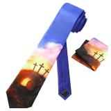 Skicuff 2 Pcs Easter Tie and Pocket Square Set Easter Men Cross Ties Handkerchief Religious Necktie Jesus Resurrection Tie Christian Ties for Church Business Formal Men Party Decor