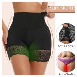 MISS MOLY Slips Shorts for Under Dresses Women High Waist Shapewear Shorts Anti Chafing Thigh Slimmer Lace Underwear Black XL