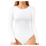 ALGALAROUND Double Lined Long Sleeve Bodysuits for Women Basic Crew Neck T Shirts Body Suits M