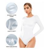 ALGALAROUND Double Lined Long Sleeve Bodysuits for Women Basic Crew Neck T Shirts Body Suits M