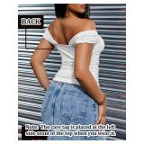 POPMONO Women Short Sleeve Off The Shoulder Top Ruched One Shoulder Cute Crop Tops Sexy Slim Fit T Shirts Going Out Y2K Tees White S
