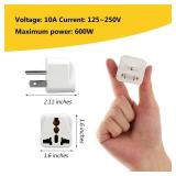 A 4 Pack Universal Adapter, Europe to US Plug Travel Adapters (White)