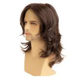 Baruisi Long Brown Wigs for Men Synthetic Layered Wavy Cosplay Party Wig