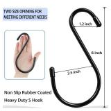 DINGEE 12 Pack 6 Inch S Hooks,Large S Hooks Vinyl Coated Heavy Duty S Hook for Hanging Non Slip S Hanger Closet Hooks, Steel Metal Black Rubber S Hook for Hanging Plants,Clothes,Jeans,Pot Pan Garden