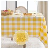 Softalker Gingham Checkered Rectangle Tablecloth - Waterproof Buffalo Plaid Table Cloth Stain Resistant Washable Table Cover for Picnic/Camping/Outdoor - Yellow and White, 60 x 84 Inch (2pk)