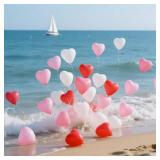50 Pcs Heart Shaped Balloons, 12 Inch Romantic Valentine Balloons Kit, Red Pink and White Balloon for Wedding Anniversary Engagement Valentines Day Decor