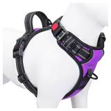 PHOEPET Reflective Dog Harness Large Breed Adjustable No Pull Vest with Handle 2 Metal Rings 3 Buckles [Easy to Put on & Take Off](L, Purple)