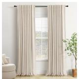 INOVADAY 100% Blackout Curtains 84 Inches Length 2 Panels Set, Back Tab/Rod Pocket Linen Black Out Curtains for Bedroom, Thermal Insulated Window Drapes - Cream, W50 X L84