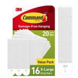 Command 20 lb XL Heavyweight Picture Hanging Strips 16 Pairs (32 Command Strips), Damage-Free Hanging Picture Hangers, Heavy Duty Wall Hanging Strips for Home Decor, White Adhesive Strips