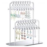 NiHome Acrylic Earring Holder with Unique Double-Tiered Design, Cute Miniature Clothing Hangers with Spacious Storage for 48 Pairs, Mirror-Finish Display for Home Vanity & Retail Showrooms (Silver)