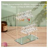 NiHome Acrylic Earring Holder with Unique Double-Tiered Design, Cute Miniature Clothing Hangers with Spacious Storage for 48 Pairs, Mirror-Finish Display for Home Vanity & Retail Showrooms (Silver)
