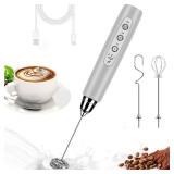 BSRGMS Milk Frother Handheld for Coffee, Electric Whisk 3 Speed Adjustable, Drink Mixer with Stainless 3 Whisks, Rechargeable Hand Frother Wand, Foam Maker for Latte Cappuccino Matcha Egg Silver