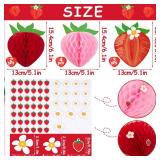 9PCS Strawberry Honeycomb Balls Strawberry Birthday Party Decorations Fruit Theme Table Centerpieces Tissue Paper Honeycomb Hanging Decors Strawberry Party Supplies for Baby Shower