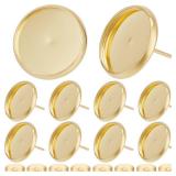Beebeecraft 1 Box 50Pcs 14mm Stud Earring Kit 18K Gold Plated Stainless Steel Tray Cabochon Earring Settings Bezel Cup Blanks Earring Posts and Back for Jewelry Making Supplies Earring Findings