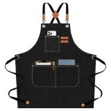 AFUN Chef Aprons for Men Women with Large Pockets, Cotton Canvas Cross Back Heavy Duty Adjustable Work Apron, Size M to XXL (Black)