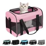 Cat Carrying Case - Pet Carrier Airline Approved, Protable and Breathable Pet Travel Carrier Removable Fleece Pad, Collapsible Cat Carrier Dog Carrier for Medium Cats Small Cats Dogs (Small, Pink)