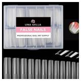 UNA GELLA Full Square Gel Fake Nails Pre-file 120pcs Press On Nails XXL No C Curve Extra Long Nail Tips Clear Long Flat Nail Tips Tapered Square Soft Gel Tips