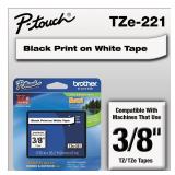 Brother(R) TZe-221 Black-On-White Tape, 0.38in. x 26.2ft., BRTTZ221