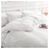 NEXHOME PRO Cotton Duvet Cover Queen Size White, Organic Natural Linen Feel 100% Washed Cotton 3 Pieces Bedding Set with Zipper Closure & Corner Ties, Breathable(No Comforter)