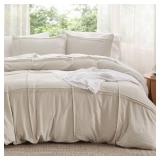 Bedsure Grid Boho Duvet Cover Queen Size - Shabby Chic Tufted Boho Bedding Set, 3 Pieces Shabby Chic Home Bedding for All Seasons, Includes 1 Queen Duvet Cover & 2 Pillowcases (Light Beige, 90\" x 90\