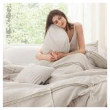 Bedsure Grid Boho Duvet Cover Queen Size - Shabby Chic Tufted Boho Bedding Set, 3 Pieces Shabby Chic Home Bedding for All Seasons, Includes 1 Queen Duvet Cover & 2 Pillowcases (Light Beige, 90\" x 90\