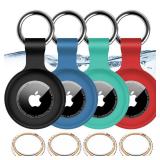 4Pack for Airtag Holder IPX8 Waterproof for Apple Air Tags with Keychain,Shockproof GPS Cover [Anti-Scratch] [PC+Silicone] for Air-Tag Item Finders Case for Pets,Kids,Luggages-Black/Blue/Green/Red