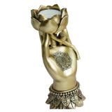 Pigort Lotus Tealight Candle Holder Meditation Decor Zen Statue for Home Table Self Office Living Room Bedroom Polyresin Home Decor Gold (Lotus in Hand)