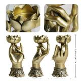 Pigort Lotus Tealight Candle Holder Meditation Decor Zen Statue for Home Table Self Office Living Room Bedroom Polyresin Home Decor Gold (Lotus in Hand)