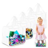 4 Pack Extra Large Toy Storage Clear Bags with Zipper 12\"x10\"x7\" Clear Plastic Bins with Handle, Toy Organizer for Kids playroom, Blocks, Clothes, Stuffed Animal Storage