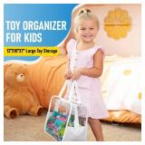 4 Pack Extra Large Toy Storage Clear Bags with Zipper 12\"x10\"x7\" Clear Plastic Bins with Handle, Toy Organizer for Kids playroom, Blocks, Clothes, Stuffed Animal Storage