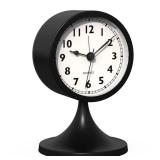 AYRELYÂ® 3\" Cute Analog Alarm Clock,Small Retro Table Clock Battery Operated,Slient Metal Desk Clock with Light for Living Room Decor,Bedroom,Bedside,Shelf (Black)