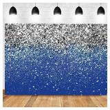 LYCGS 7x5ft Blue and Silver Backdrop Birthday Silver Spots Bokeh Wedding Prom Graduation Photography Background X-79