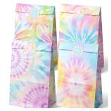 Outego Tie Dye Party Favor Bags â 24 Pcs Pastel Gift Bags with 4 Designs, Paper Goodie for Birthday Party, Hippie Theme Decorations and Supplies