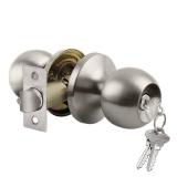 BESTTEN Keyed Entry Door Knob with Lock, Interior and Exterior Door Lock, Standard Ball, Satin Nickel