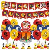 Ezcpigei Looney Tunes Birthday Party Supplies - Banner, 18 Balloons, 12 Cupcake Toppers - Red, Yellow, Blue, Green Cartoon Theme