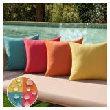 MIULEE Pack of 4 Decorative Outdoor Throw Pillow Covers Linen Waterproof Pillow Covers Farmhouse Cushion Cases for Fall Patio Garden Tent Balcony Couch Sofa 16x16 inch Red/Turquoise