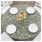 Round Vinyl Fitted Tablecloth with Flannel Backing Elastic Edge Design Table Cover Waterproof Oil-Proof PVC Table Cloth Stain-Resistant Best for 32\"-36\" Round