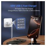 USB C Wall Fast Charger Block, 40W 4-Port Type C Charger Fast Charging Blocks PD Power Charger Adapter+QC 3.0 USB Multiport Charger Brick for iPhone 16/15/14/13/12 Pro Max, iPad, Galaxy S24/23-2Pack