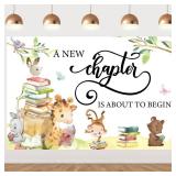 JOYMEMO Storybook Baby Shower Backdrop - A New Chapter is About to Begin Baby Shower Decorations, Storybook Theme Forest Animal Party Supplies